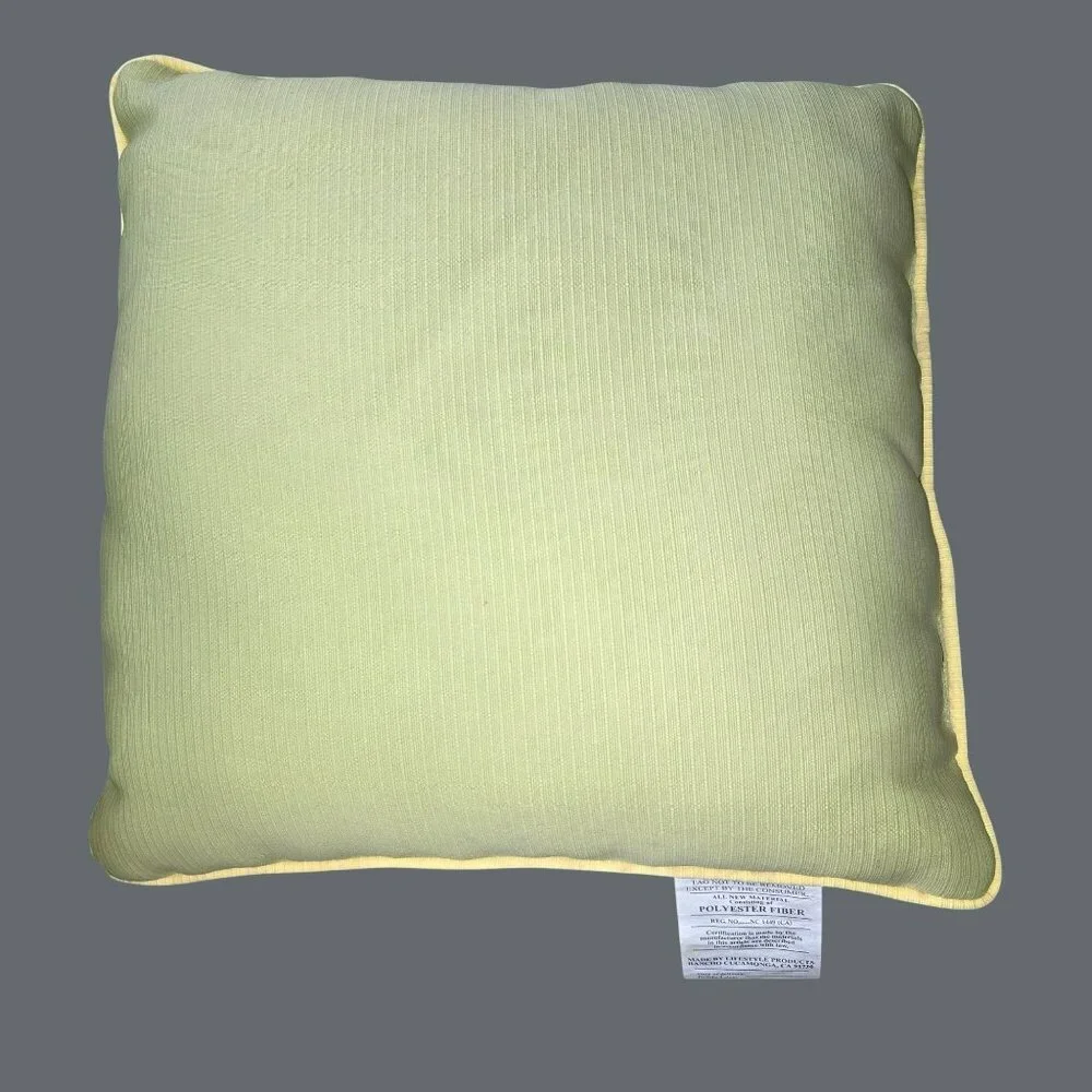 Green Throw Pillow With Yellow Piping - Polyester Filling Textured 16